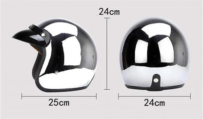 HOT Unique Silver Plating Open Face Retro Motorcycle Helmet Vintage Moto Chrome Helmet Sliver Jet Moto 3/4 Half Casco Casque