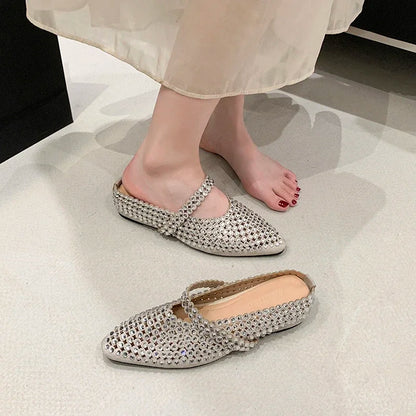 Crystal Women's Pointed Toe Slippers Luxury Flats Sandals Casual Mules Shoes Cozy New Trend Slides Fashion Dress Mujer Zapatos