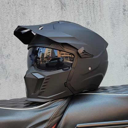 ORZ Street Fighter Combination Helmet Motorcycle Helmet Men's and Women's Retro Full Helmet Four Seasons Detachable DOT