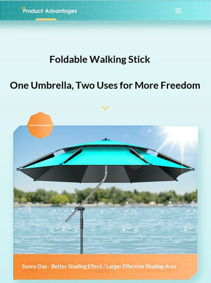 Outdoor Fishing Umbrella Heavy Duty Double Layer UV Protection Waterproof Upgraded Black Coating Patio Beach Base Included