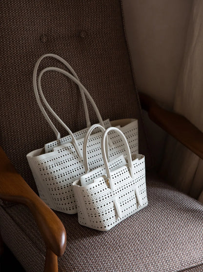 New Advanced Leather Tote Shopping Bag Wave Hollow out Basket Retro Suede Single Shoulder Slant Cross Mother Baby Bag