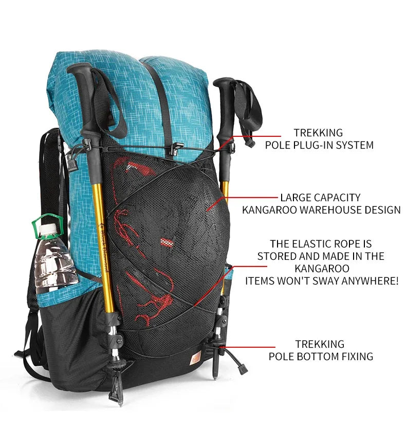 3F UL Gear Lightweight Waterproof Hiking Backpack 40+16L Outdoor Camping Travel Climbing Trekking Rucksack with Adjustable Strap