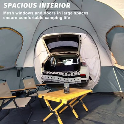 SUV dome tent for camping: 6-person outdoor car camping tent, easy setup SUV tailgate tent with rainfly, 10' x 10', polyester f