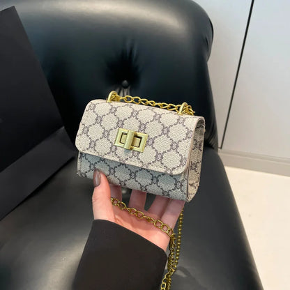 Stylish Mini Crossbody Bag with Geometric Pattern Faux Leather Buckle Closure Painted Edge Detail Faux Leather Lining Purse