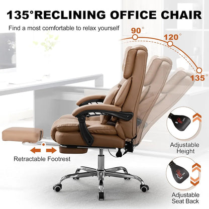 Kneading Massage Executive Office Chair with Heated,90-135° Reclining with Footrest,Ergonomic Desk Chair,Diamond-Stitched Cushio
