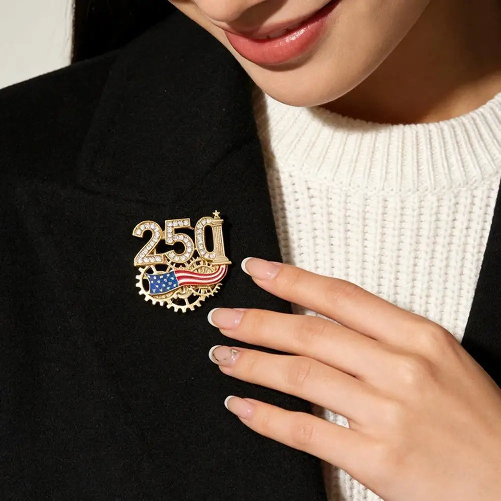 USA 250th Anniversary Brooch Rhinestone 250 Flag Pin Alloy Badge For Independence Day Patriotic Gift Decorative Clothes