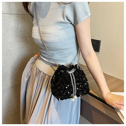 Good-looking Personality Sequin Women's New Korean Bucket Bag Bright Eyes Style Fashion Crossbody Dinner Single Shoulder Bags