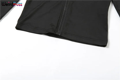 Weird Puss Sporty Casual 2 Piece Set Women Tracksuit Hooded Zip Crop Tops+Leggings Fitness Soft Stretch Streetwear Activity Suit