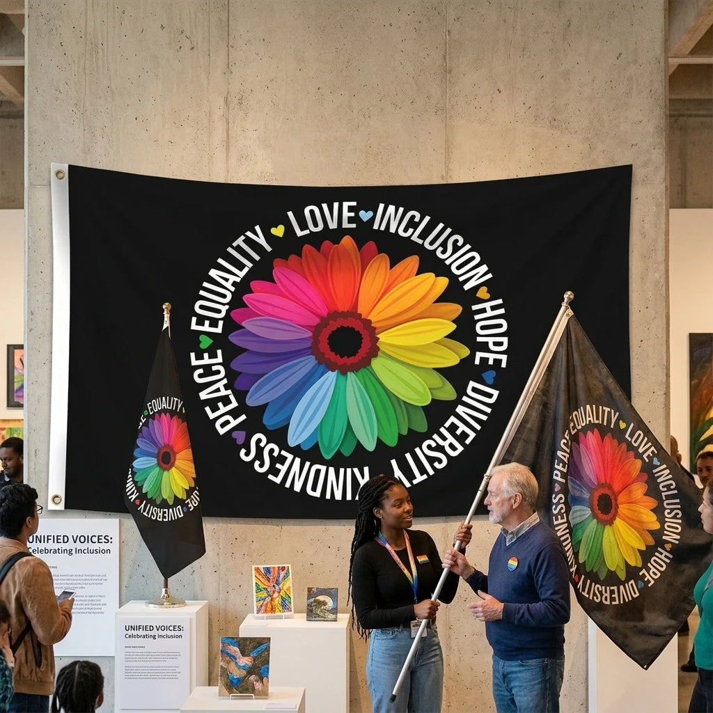Rainbow Flower Kindness Diversity Flag Double Sided 3 Ply Polyester Banner Peace Equality Inclusive Pride Flag For Home & Yard