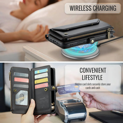 Crossbody Wallet Case for iPhone 17 Pro Max iPhon Air 17 Pro,RFID Blocking, 7-10 Card Slots, PU Leather Flip Wristlet with Strap