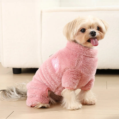 Soft Fleece Dog Clothes Winter Four Legs Covered Plush Pet Coat D-Ring Zipper Puppy Jacket Autumn Overall For Small Middle Dog