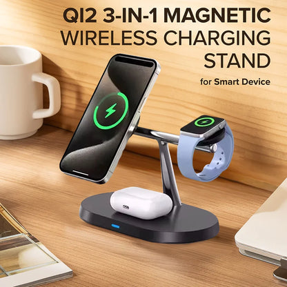 3 In 1 Magnetic Wireless Charger Stand Fast Charging Dock Station for iPhone 17/16/15/14 Pro Max, Apple Watch 8/7/6, AirPods Pro
