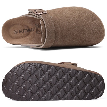 Kidmi New Cow Suede Women's Potato Shoes With Adjustable Strap Cork Insole Mules Outdoor Unisex Clogs Slippers With Arch Support