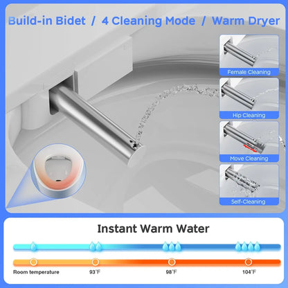 Smart Toilet with Bidet Built in, Elongated Tankless Toilet with Heated Bidet Seat, Warm Water & Air Dryer,LED, Customized