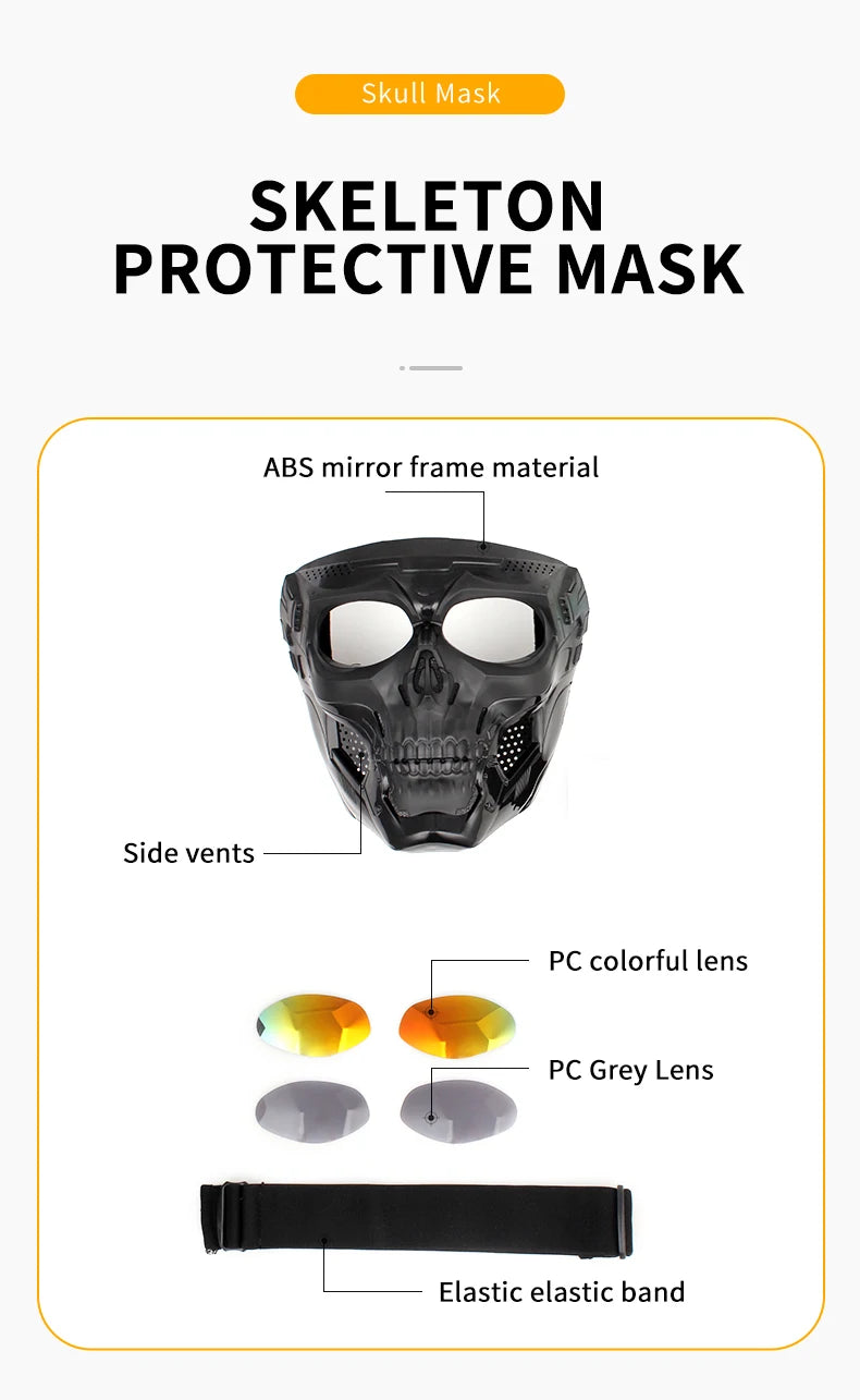 Skull Mask Motorcycle Mask Bicycle Riding Windproof Full Face Skeleton Protective Mask Colored Goggle Tactical Cycling Bike