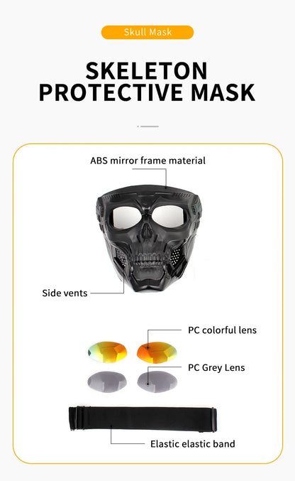 Skull Mask Motorcycle Mask Bicycle Riding Windproof Full Face Skeleton Protective Mask Colored Goggle Tactical Cycling Bike