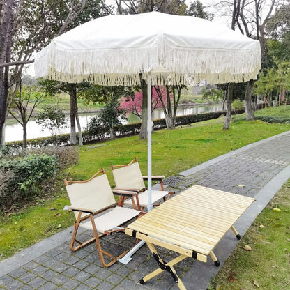 2m yellow striped umbrella with tassels, outdoor shade, beach umbrella, courtyard camping, sun protection