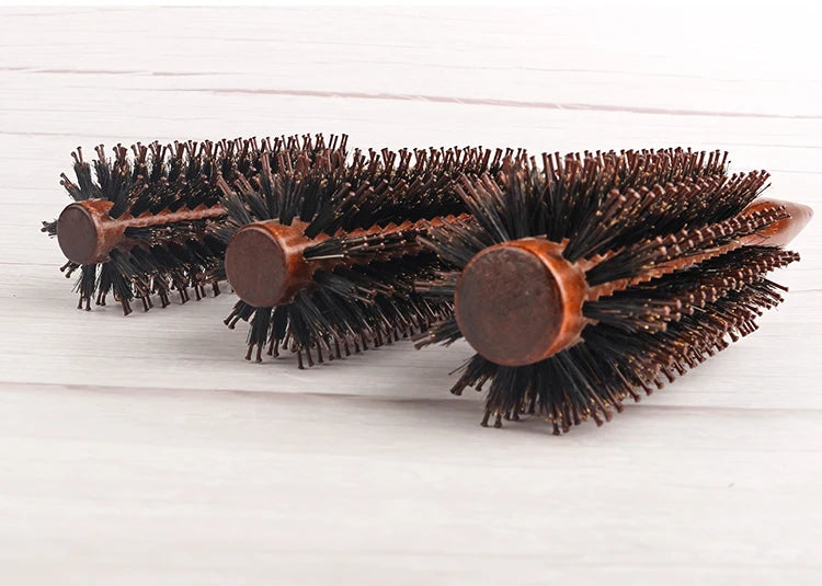 12 Style Wood Handle Round Rolling Brush Straight Twill Hair Comb Boar Bristle Round Barrel Hair Curling Brush Hairdressing Tool
