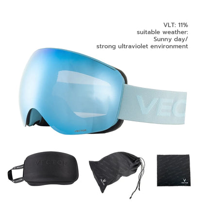 VECTOR OTG Ski Snowboard Goggles Women Men Skiing Eyewear UV 400 Snow Protection Glasses Adult Double Spherical Mirror Magnetic