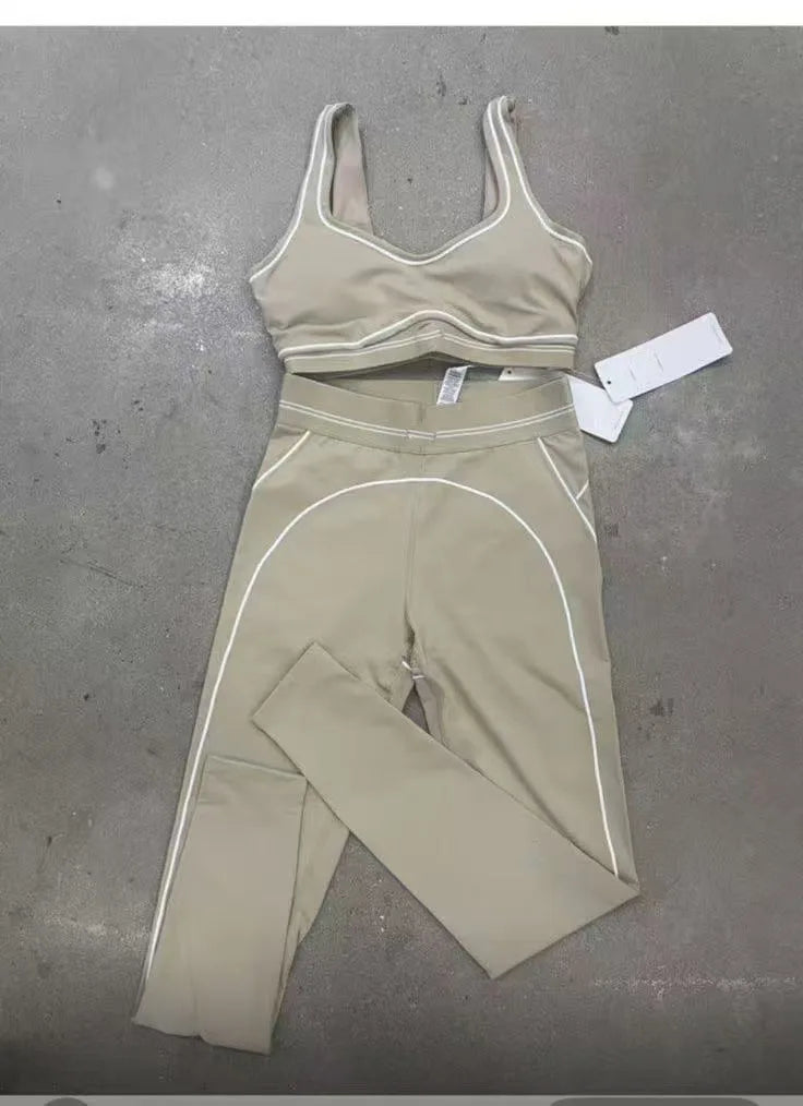 2026 Summer New Women's Sports Line Splicing Bra High Waist Yoga Pants Two Piece Set