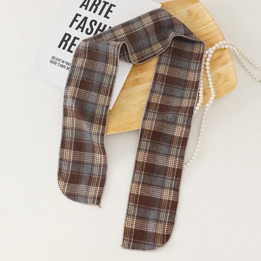 British Cotton Skinny Plaid Scarf Fashionable Outfit Hairband Necktie Scarf Small Shawl Headscarf Neck Protection Scarf 11X120cm