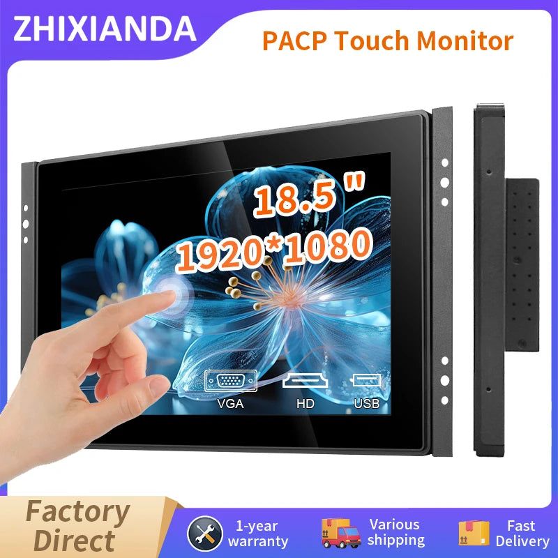 Flat True Capacitive Touch Screen Monitor 18.5 Inch 1920*1080 Open Frame Industrial Waterproof Display With VGA HDMI USB Input