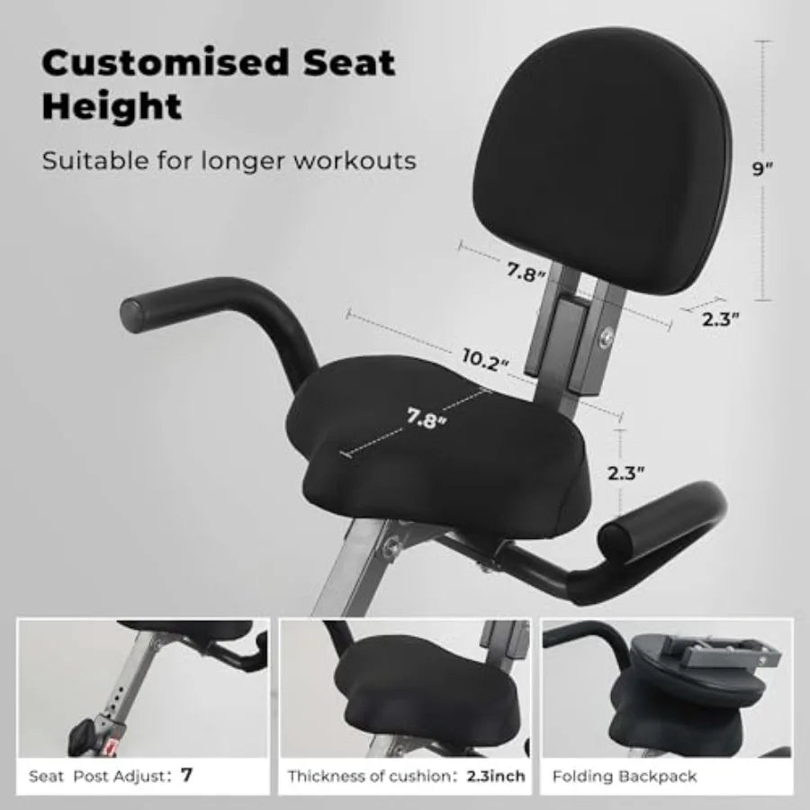 Recumbent Exercise Bike for Home Workout with Folding Design Arm Resistance Bands Pulse Sensor LCD Monitor Ideal for Indoor Car