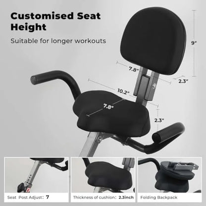 Recumbent Exercise Bike for Home Workout with Folding Design Arm Resistance Bands Pulse Sensor LCD Monitor Ideal for Indoor Car