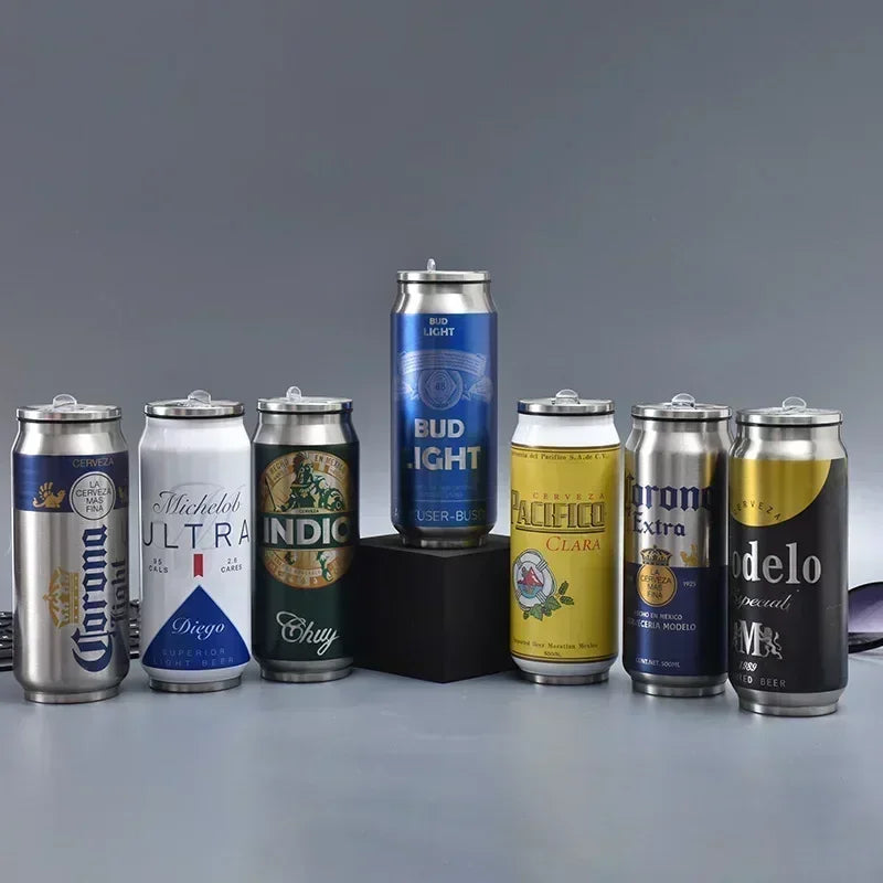 500ML Thermos with Straw 304 Stainless Steel Beer Bottle Cola Can Termos Para Cafe Beer Cold Keeper Home Kitchen Drinkware