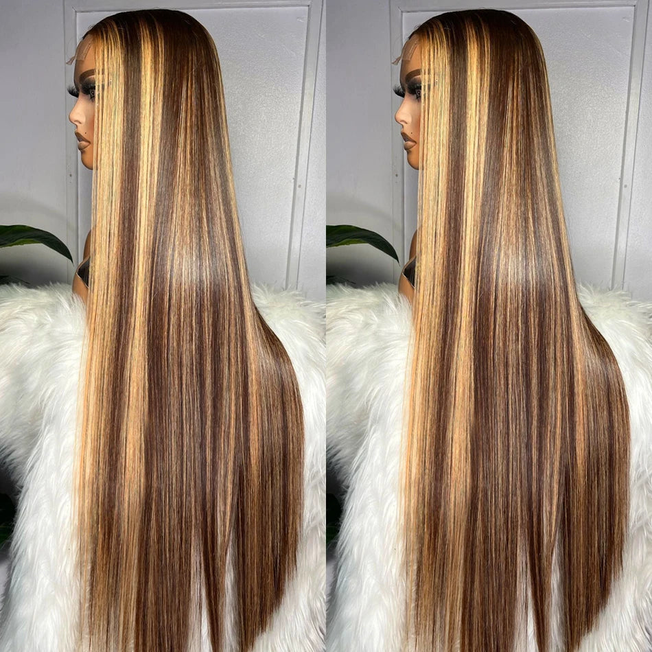 Honey Blonde 4/27 Highlight Wig 13x6 HD Lace Frontal Natural Hairline Pre-Plucked 13x4 Bone Straight Colored Lace Front Wigs