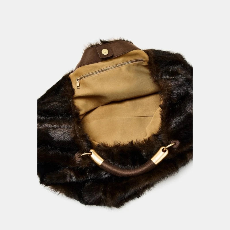 MAXI FAUX FUR BAG, Fuzzy Fur Fluffy Large Handbag, Women's Fashionable Tote Bag, Elegant Ladies Luxury Designer Shoulder Bags