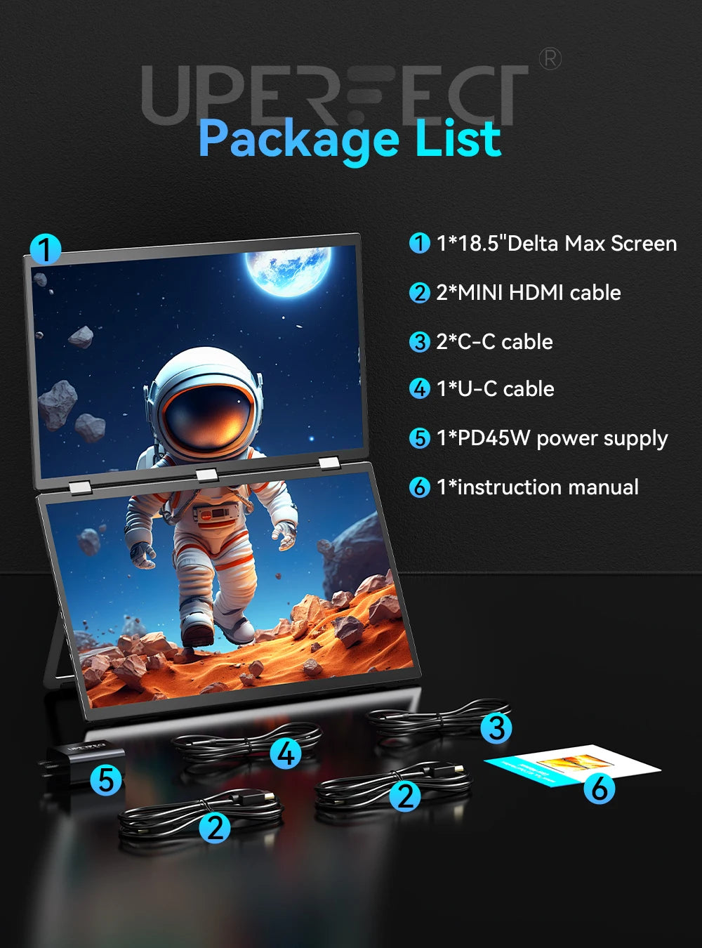 UPERFECT Triple Screen 15.6"/18.5“ Portable Foldable Monitor Dual Screen with Stand Extender 1080P FHD IPS for Laptop Windows