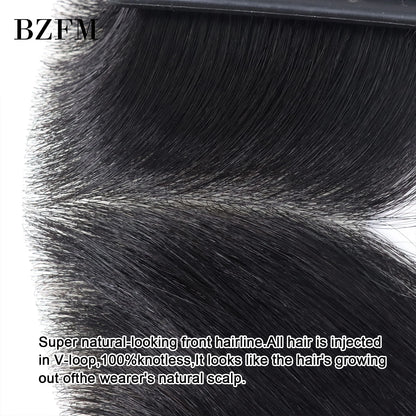 15cm High Density Black Color Straight Human Hair Man Toupee V Style Frontal Hairline For Men Skin PU Men's Capillary Prosthesis