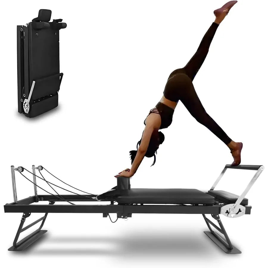 Heavy Duty Foldable Pilates Reformer Machine with Resistance Cords and Wheels for Home and Gym Use Ideal for Comprehensive Full