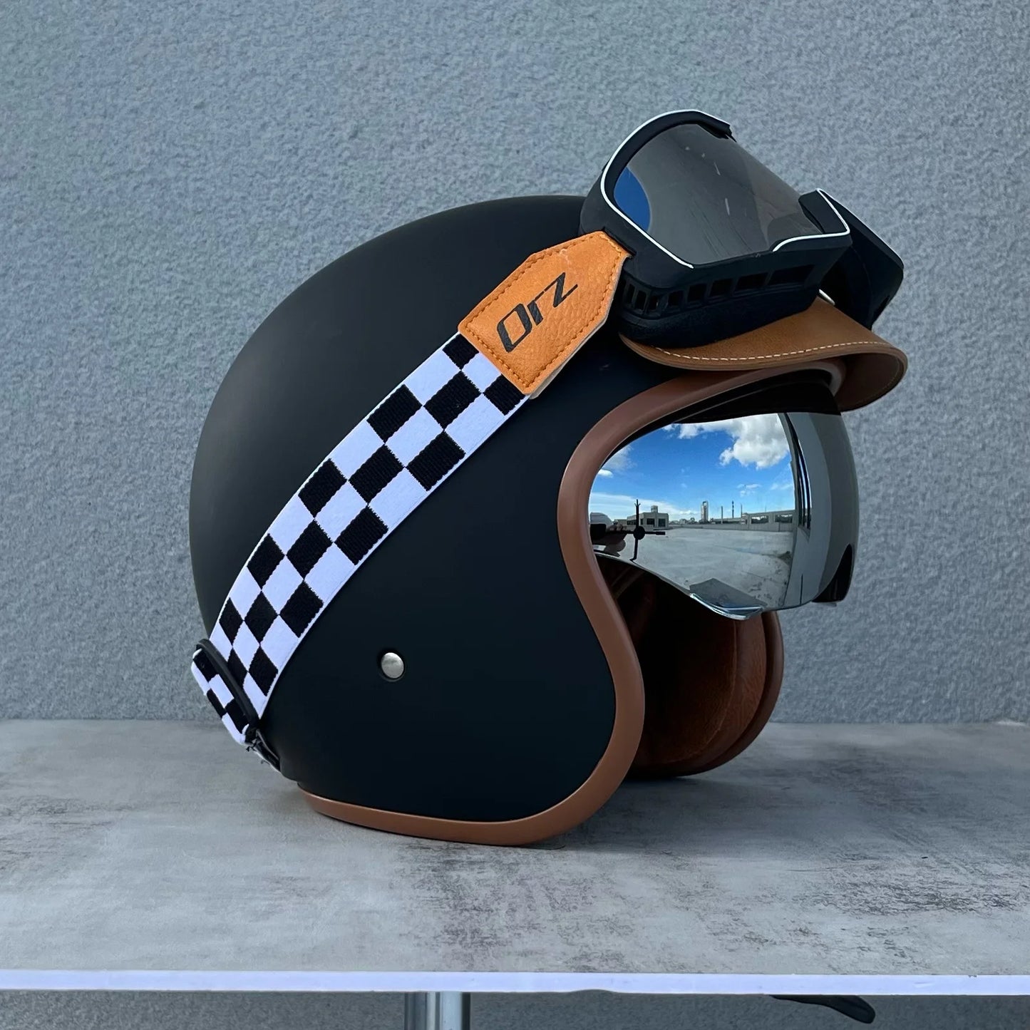 Orz Motorcycle Retro Helmet Men's and Women's Motorcycle Safety Helmet Electric Car Four Seasons 3/4 Half Helmet Scooter