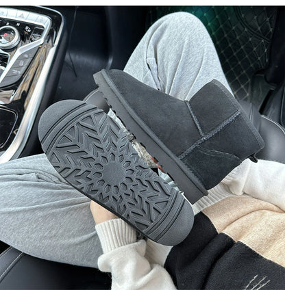 Men's and women's sheepskin and wool integrated snow boots, real leather and fur, winter thick and warm boots for women