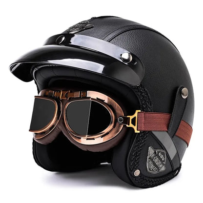 Retro motorcycle helmet, electric scooter 3/4 helmet, lightweight and breathable, suitable for all seasons