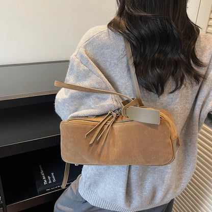 Retro Red Suede Wedding Shoulder Bag Luxury Designer Women Versatile Underarm Bags Elegant Female Large Capacity Handbags