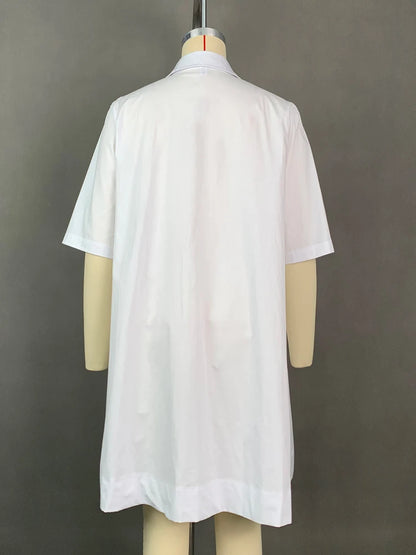Fashion Women's White Shirt Dress Summer Half Sleeves Loose Solid Color Lapel Loose Casual Deep V-neck Mini Dresses