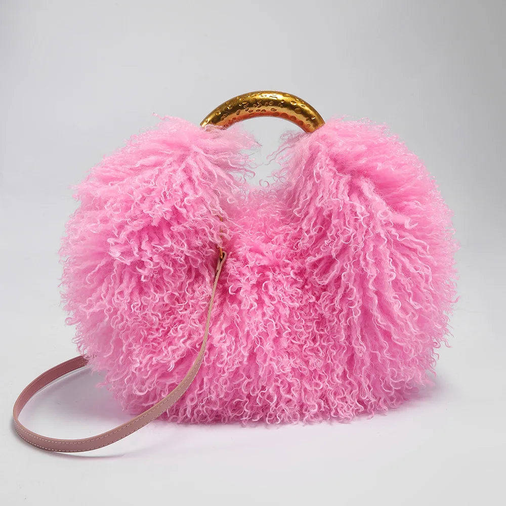 Spice Girl Solid Color Plush Women's Shoulder Bags Exquisite Handle Female Handbag Casual Versatile Furry Ladies Messenger Bag