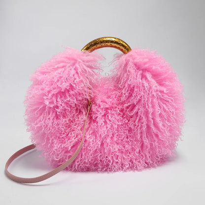 Spice Girl Solid Color Plush Women's Shoulder Bags Exquisite Handle Female Handbag Casual Versatile Furry Ladies Messenger Bag