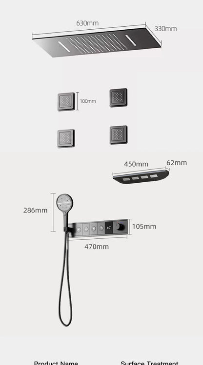 Ceiling Mounted LED Digital Display Thermostatic Shower System.Embedded waterfall style brass bathroom mixer for hot&cold water
