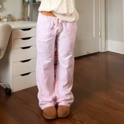 Y2K Vintage Striped Loose Pants Comfy Loung Pants Streetwear Casual Tie Up Waist Wide Leg Trousers Women Pajamas Sleepwear