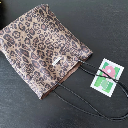 Vintage Faux Suede Women's Leopard Shoulder Bags PU Strap Double Side Female Purse Handbags Fall Winte Canvas Tote Underarm Bag
