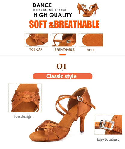 DKZSYIM New Latin Dance Shoes Women Ballroom Tango Dancing Shoes Suede Soles Silk Party Salsa Dance Shoes for Ladies Sandals
