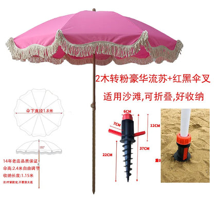 Pink beach parasol, white outdoor props, sun umbrella, garden big beach umbrella promotional advertising umbrella