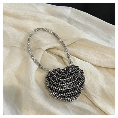 Luxury Mini Diamond Inlay Heart Shape Crystal Clutch Purse Stones Evening Wedding Party Shoulder Bag Handle Rhinestone Handbags