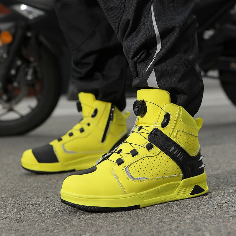 Cowhide Motorcycle Boots Men Leather Breathable Anti Slip Motorbike Cycling Shoes High Quality Men's Motocross Protective Boot