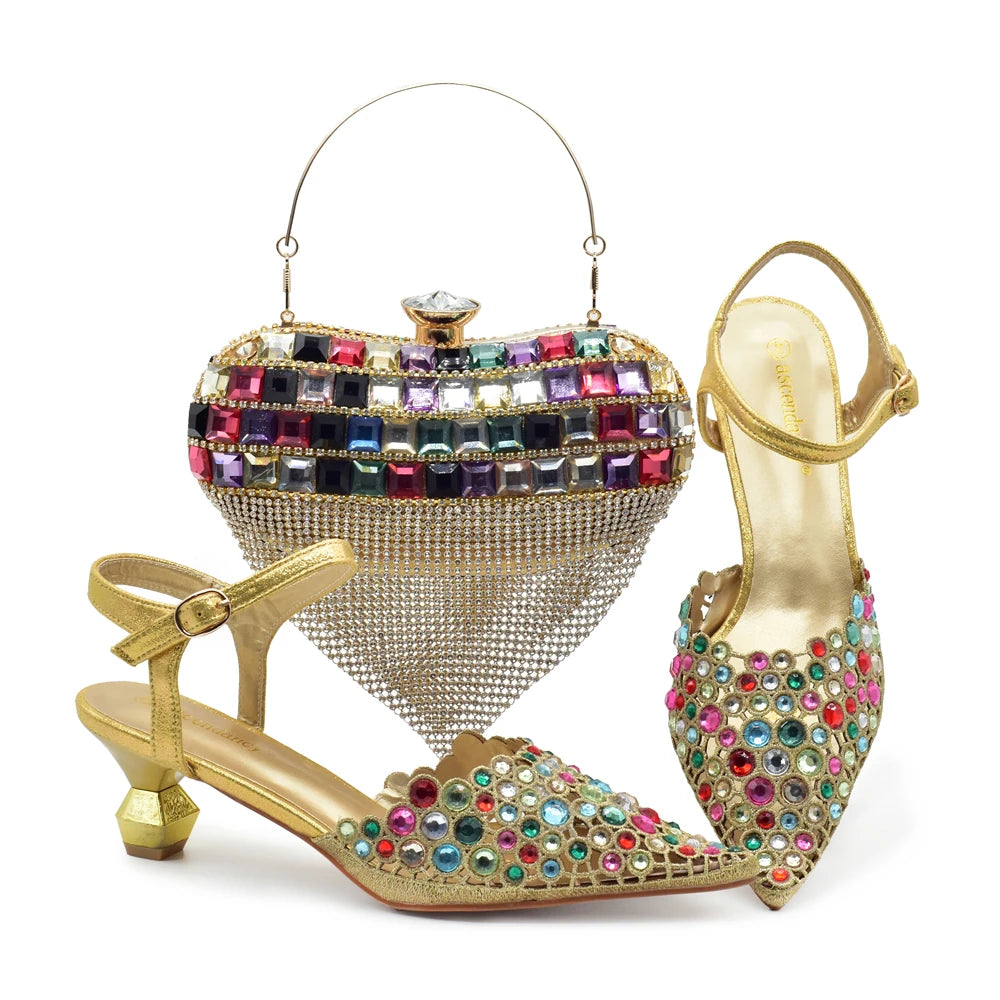 Ladies Shoe and Bag Set Latest Designers Luxury Italian Party Shoes and Bag Set for Women Rhinestone Wedding Bride Shoes Woman