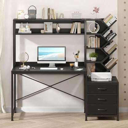 Computer Desk with Hutch, Home Office Desk with Drawers and Bookshelf, 52'' Study Writing Desk with Storage Shelves